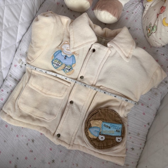 ⭒ 6M Cream Chunky Jacket Button Zipper Embroidered Bear Pockets Collar Velour ⭒ - Picture 11 of 13